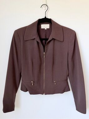 Vintage Cache Brown Cropped Fitted Blazer Jacket 90s Y2K Minimalist Small